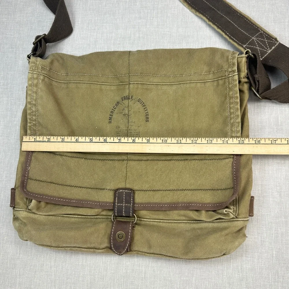 Vtg American Eagle Messenger Bag Khaki Canvas Utility Crossbody Adjustable Strap